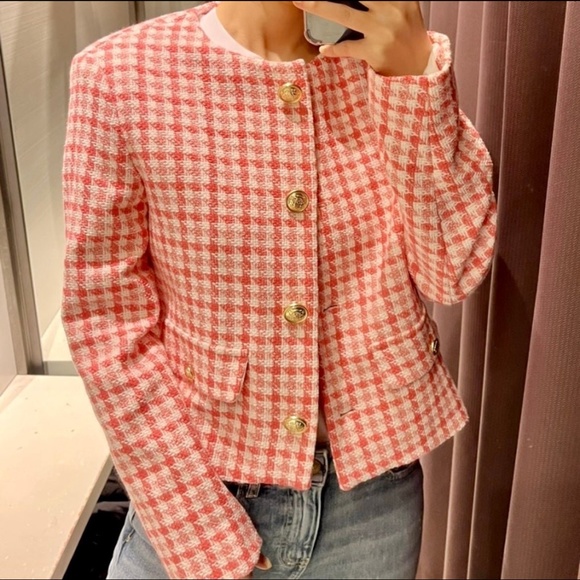 Zara | Jackets & Coats | Zara Textured Houndstooth Blazer